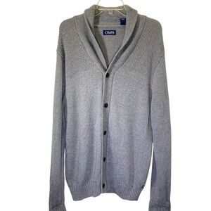 CHAPS Men's size Large Cardigan Shawl Collar Button Front Knit Sweater Gray